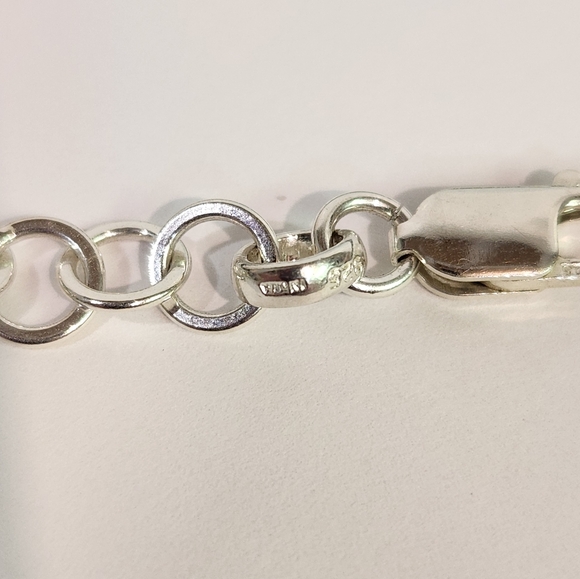 Genuine Sterling Silver (7mm) Flat Round Link Chain Bracelet - Picture 8 of 12